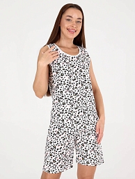 Женский комплект 5560 майка+шорты белый/леопард