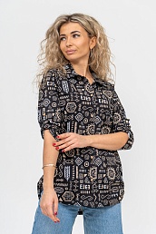 Женская туника-рубашка 36689 Черная с бежевым